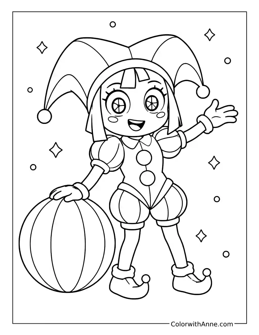 Pomni with a Circus Ball coloring page