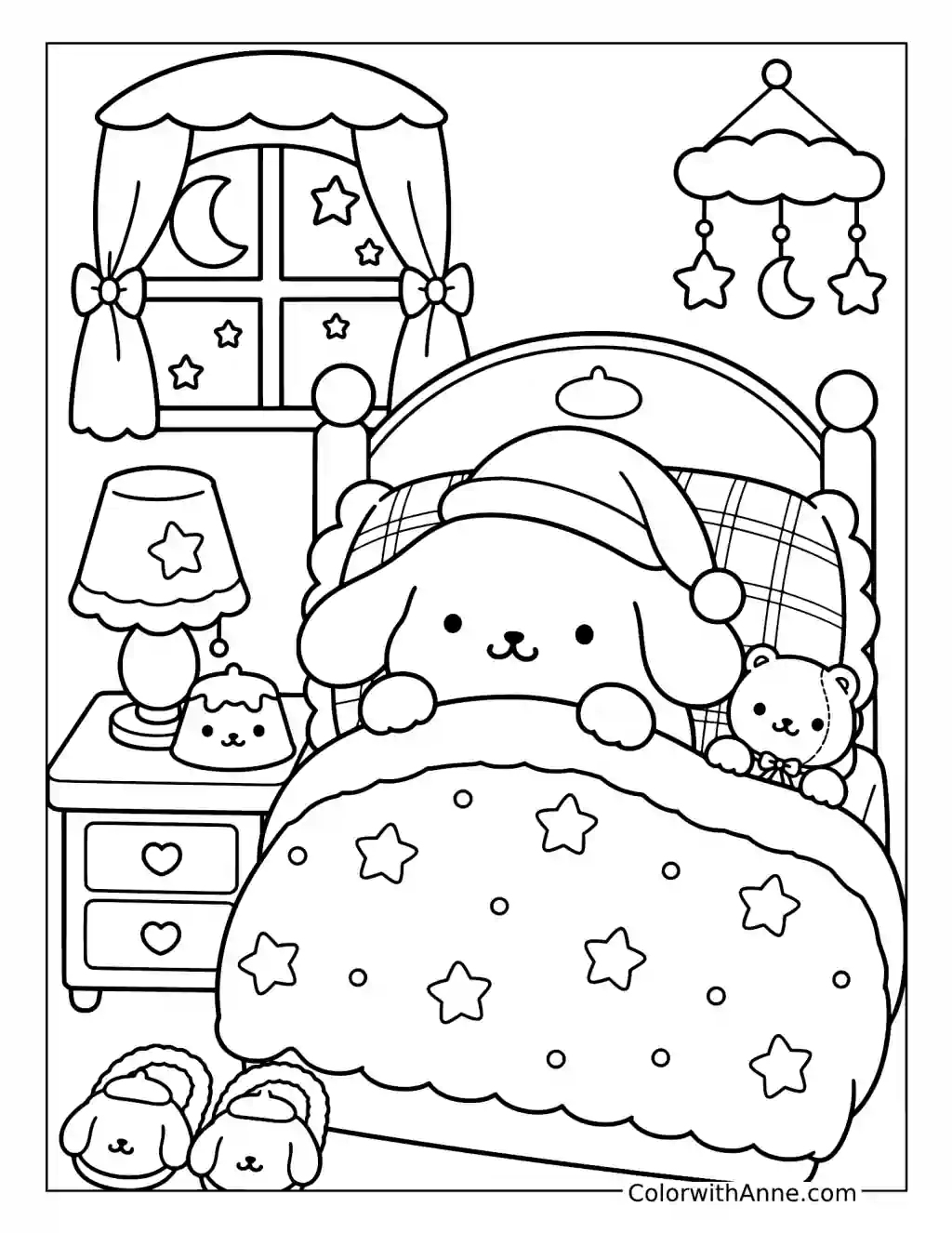 Pompompurin Bedtime Under the Stars coloring page