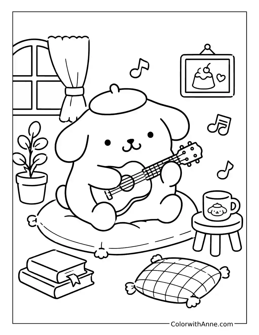Pompompurin Playing a Small Guitar coloring page