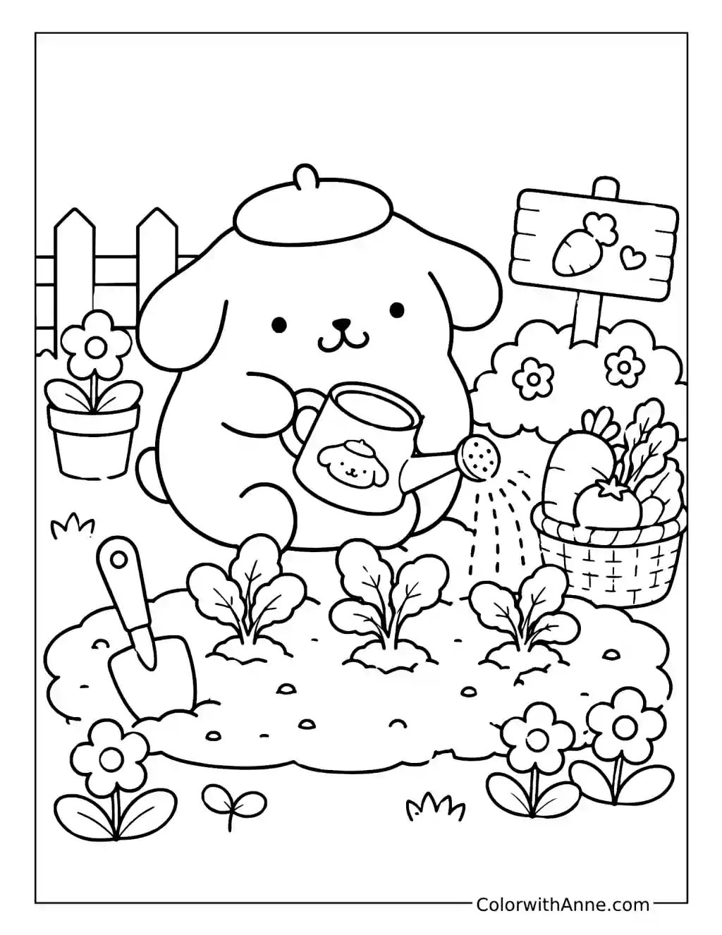 Pompompurin's Kawaii Garden Adventure coloring page