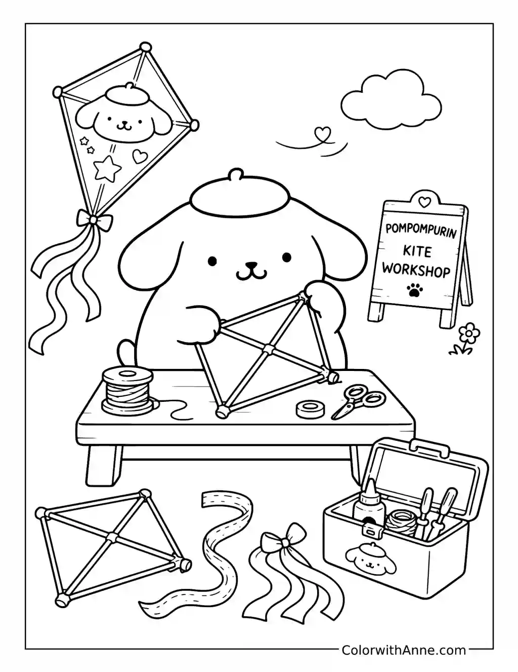 Pompompurin's Kite Workshop coloring page