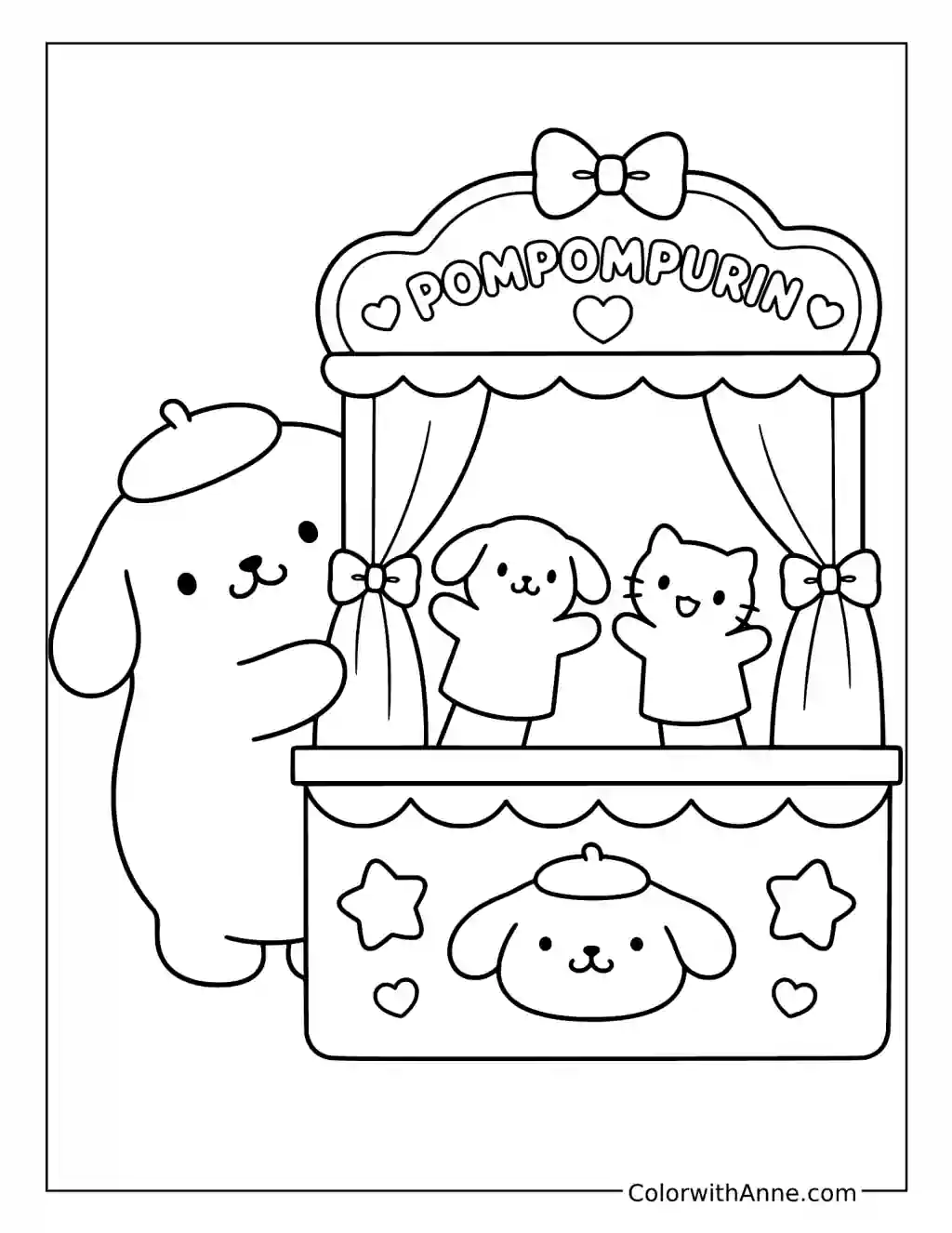 Pompompurin's Puppet Theater Show coloring page
