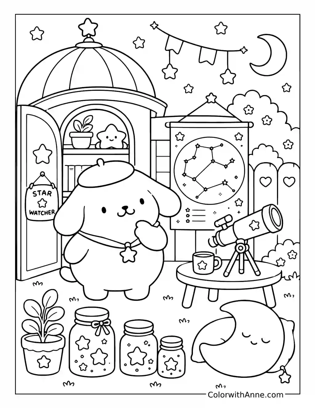 Pompompurin's Star Watcher Observatory coloring page