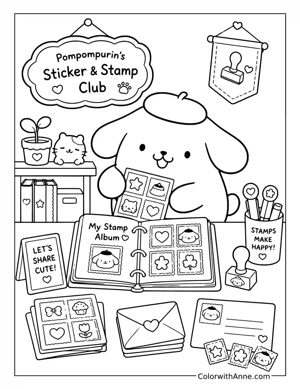 Pompompurin's Sticker & Stamp Club coloring page