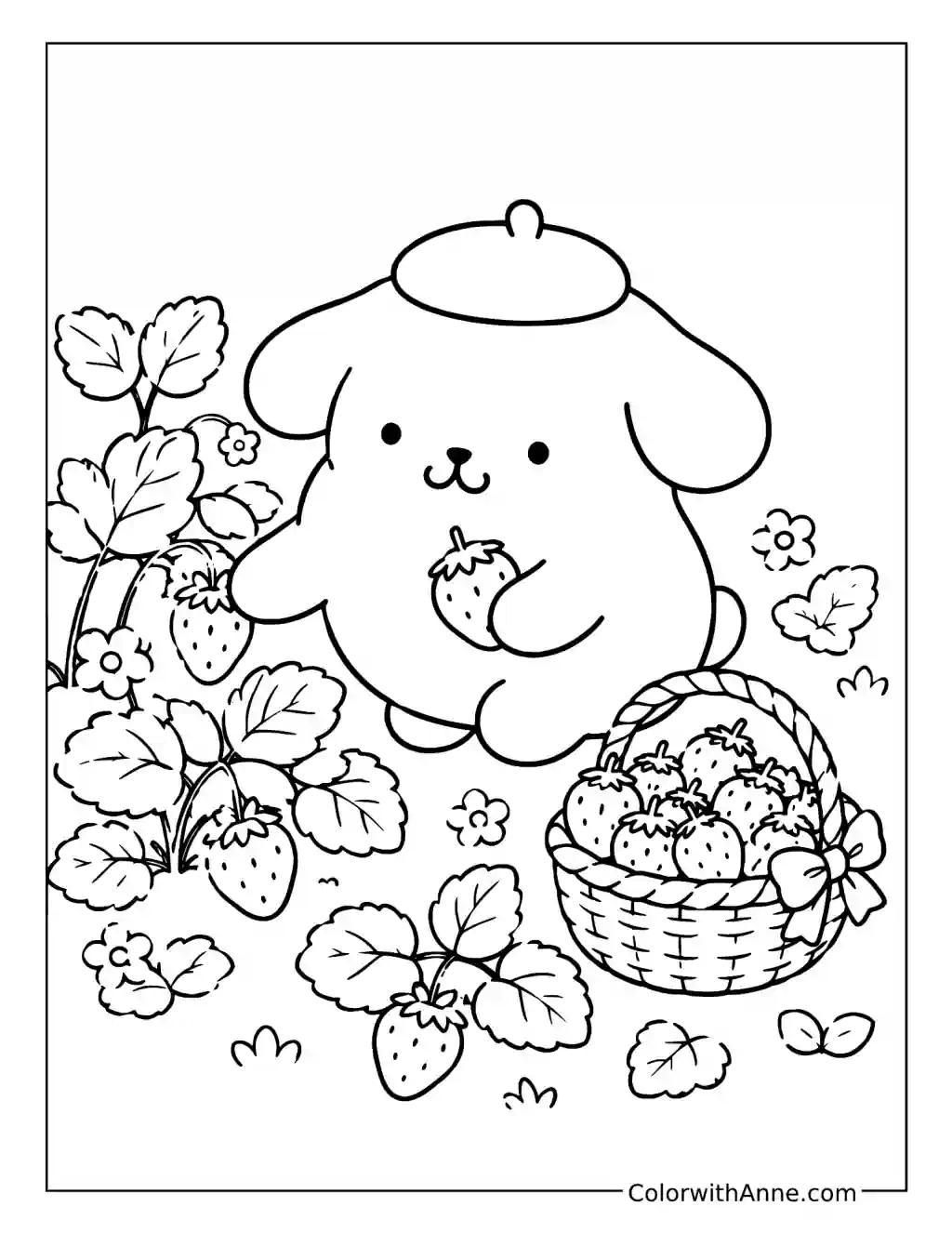 Pompompurin's Strawberry Picking Adventure coloring page