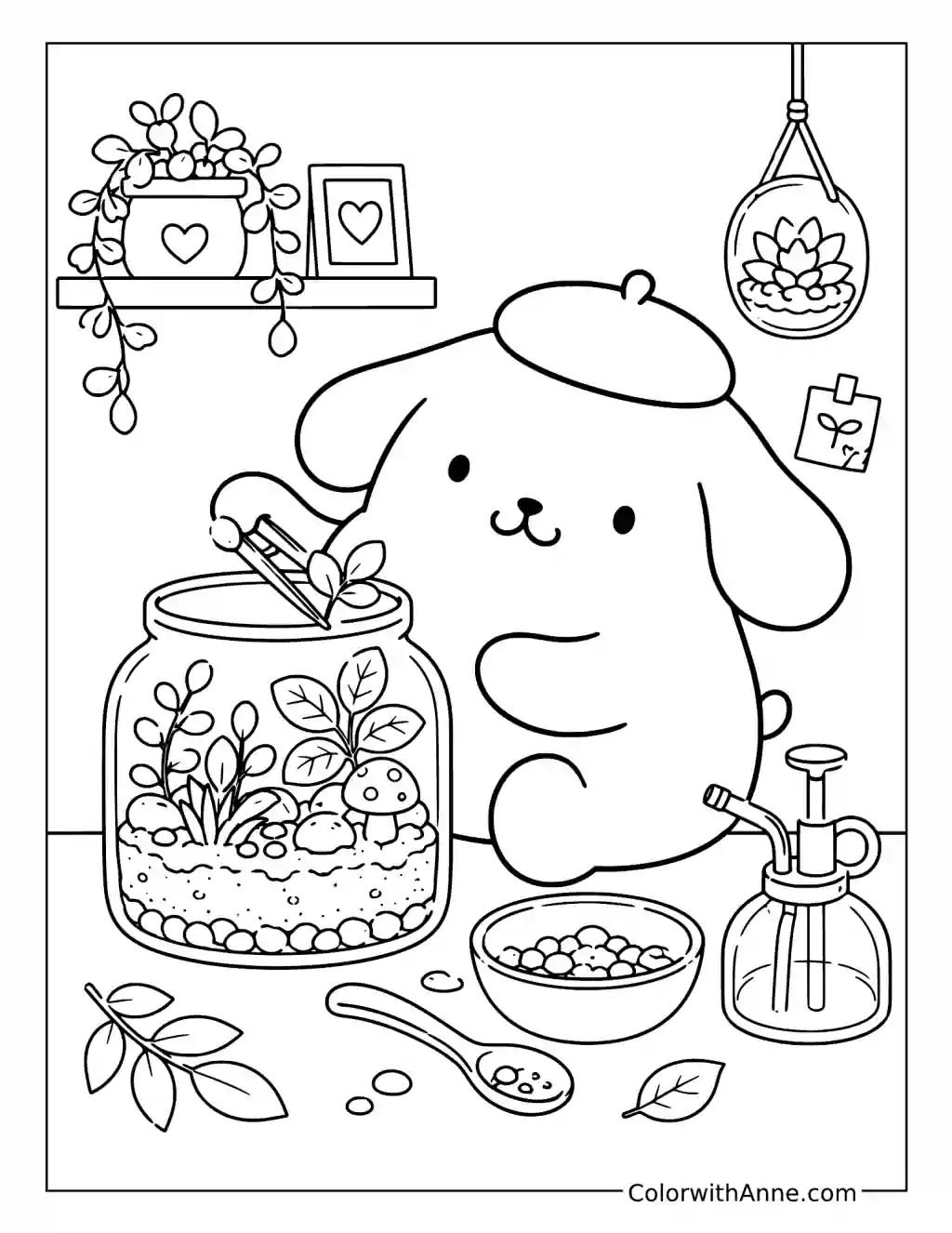Pompompurin's Tiny Terrarium coloring page