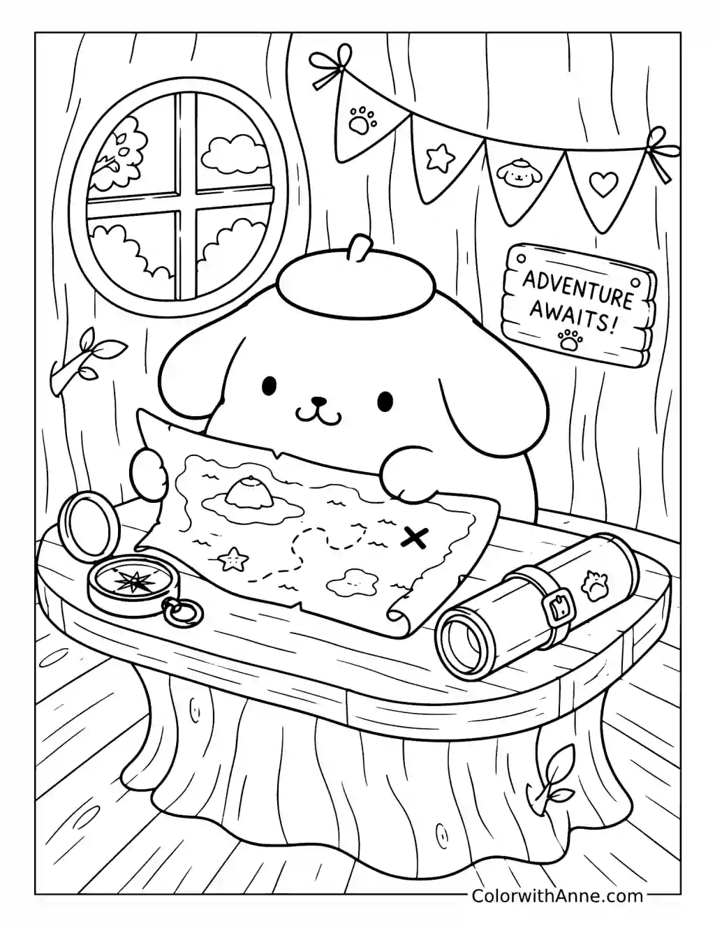 Pompompurin's Treehouse Map Room coloring page
