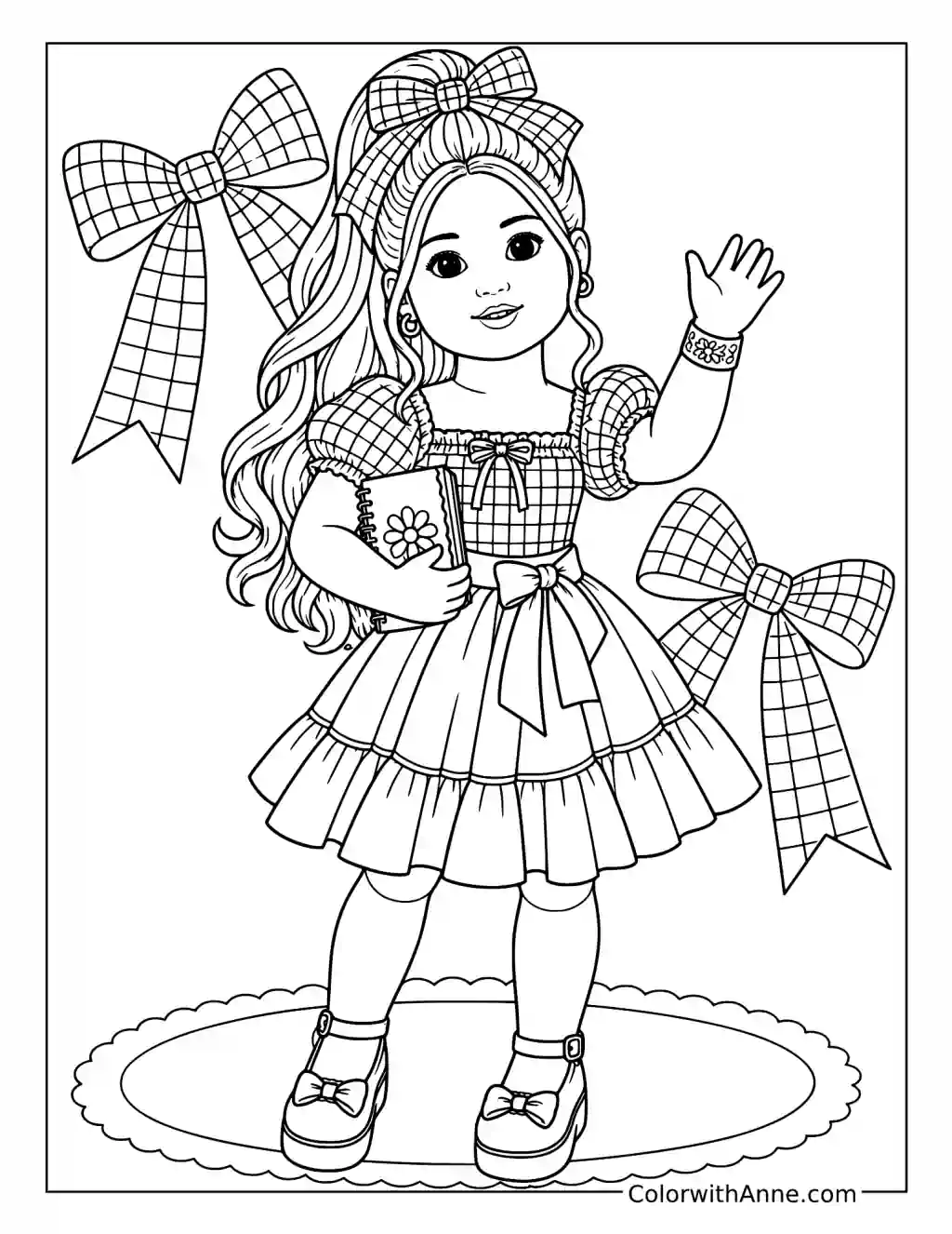 Ponytailed Doll with Journal coloring page