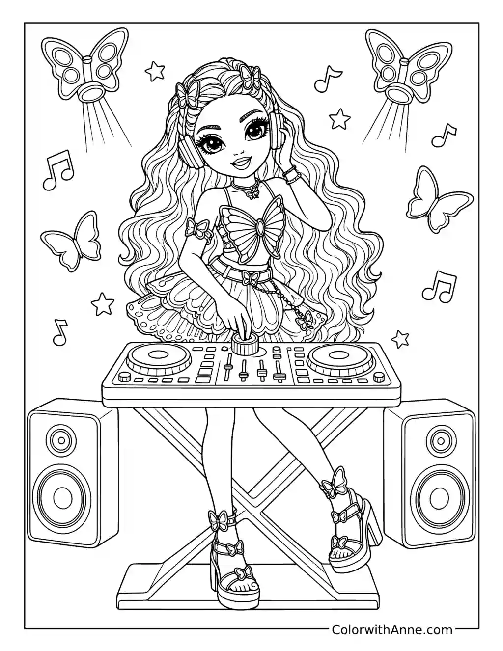 Poppy Rowan at the DJ Booth coloring page