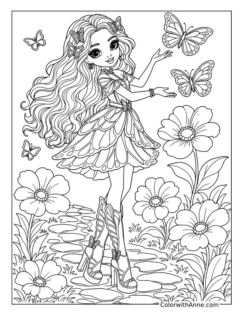Poppy Rowan in a Butterfly Garden coloring page