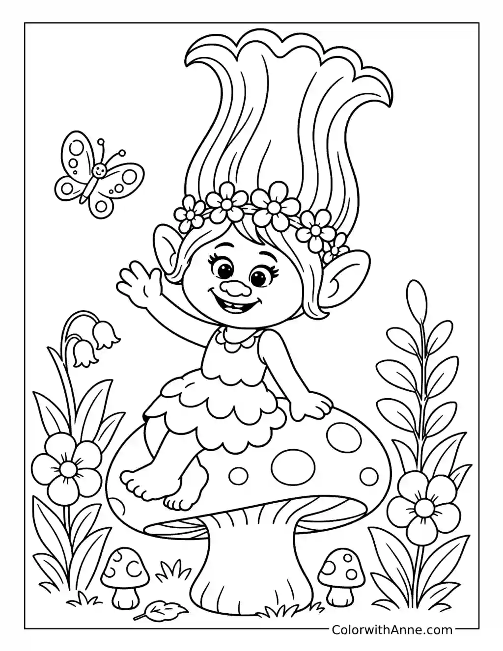 Poppy Waving from a Mushroom coloring page