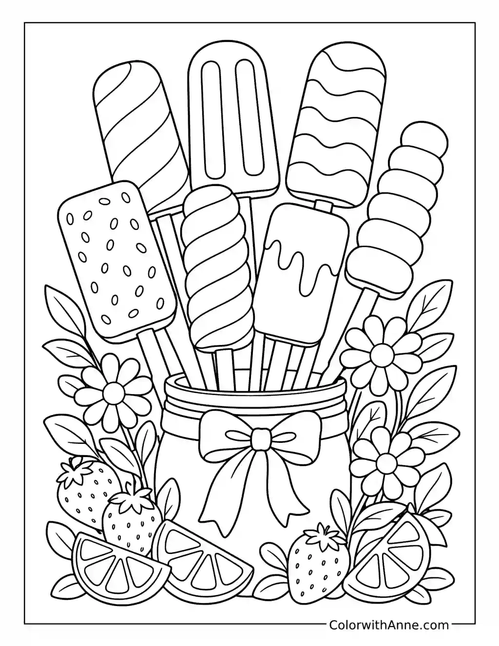 Popsicle Flower Bouquet in a Jar coloring page