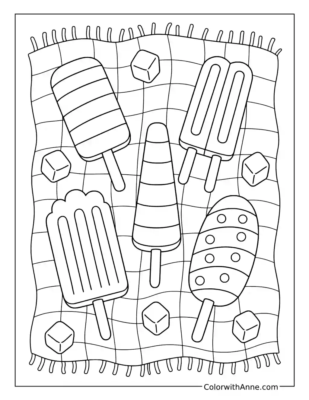 Popsicle Picnic with Ice Cubes coloring page