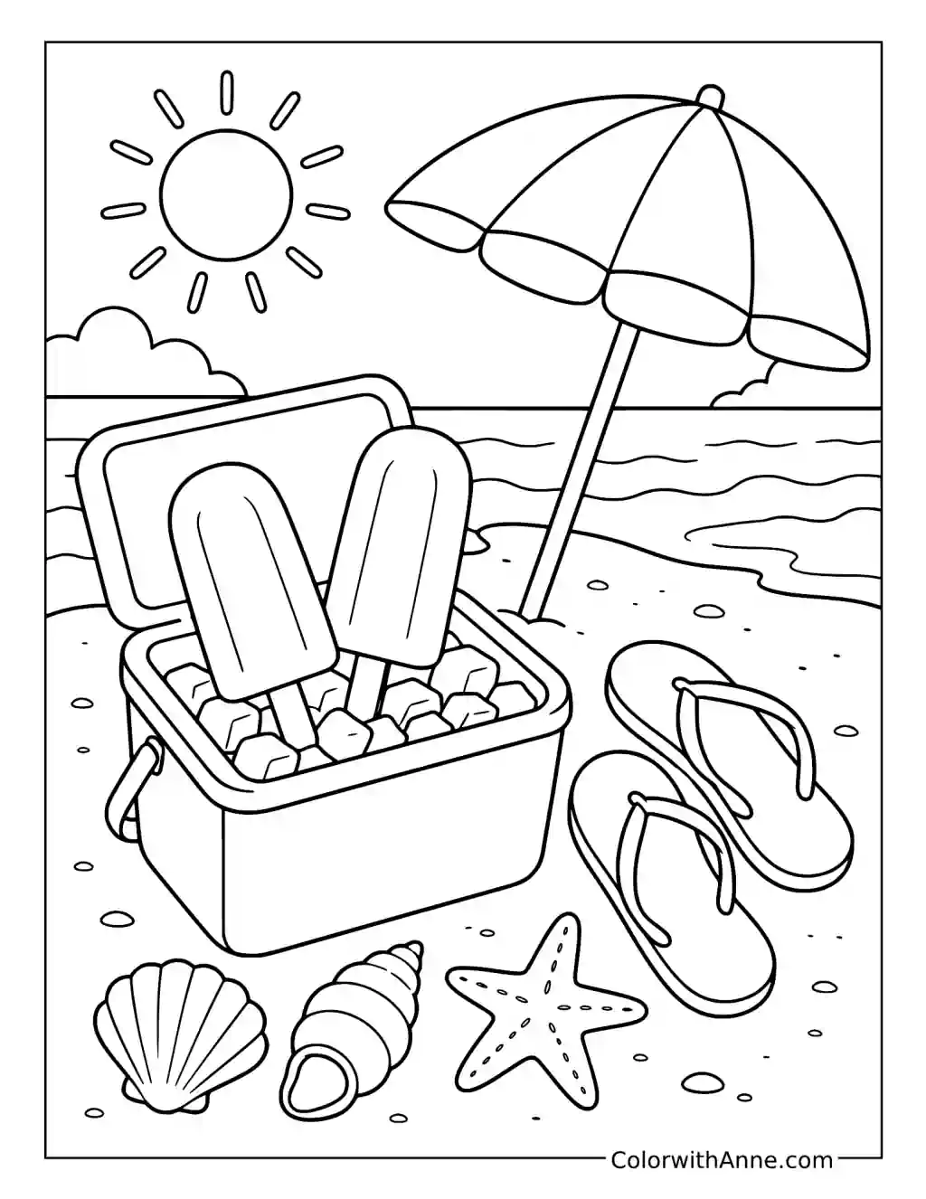 Popsicles at the Sunny Beach coloring page
