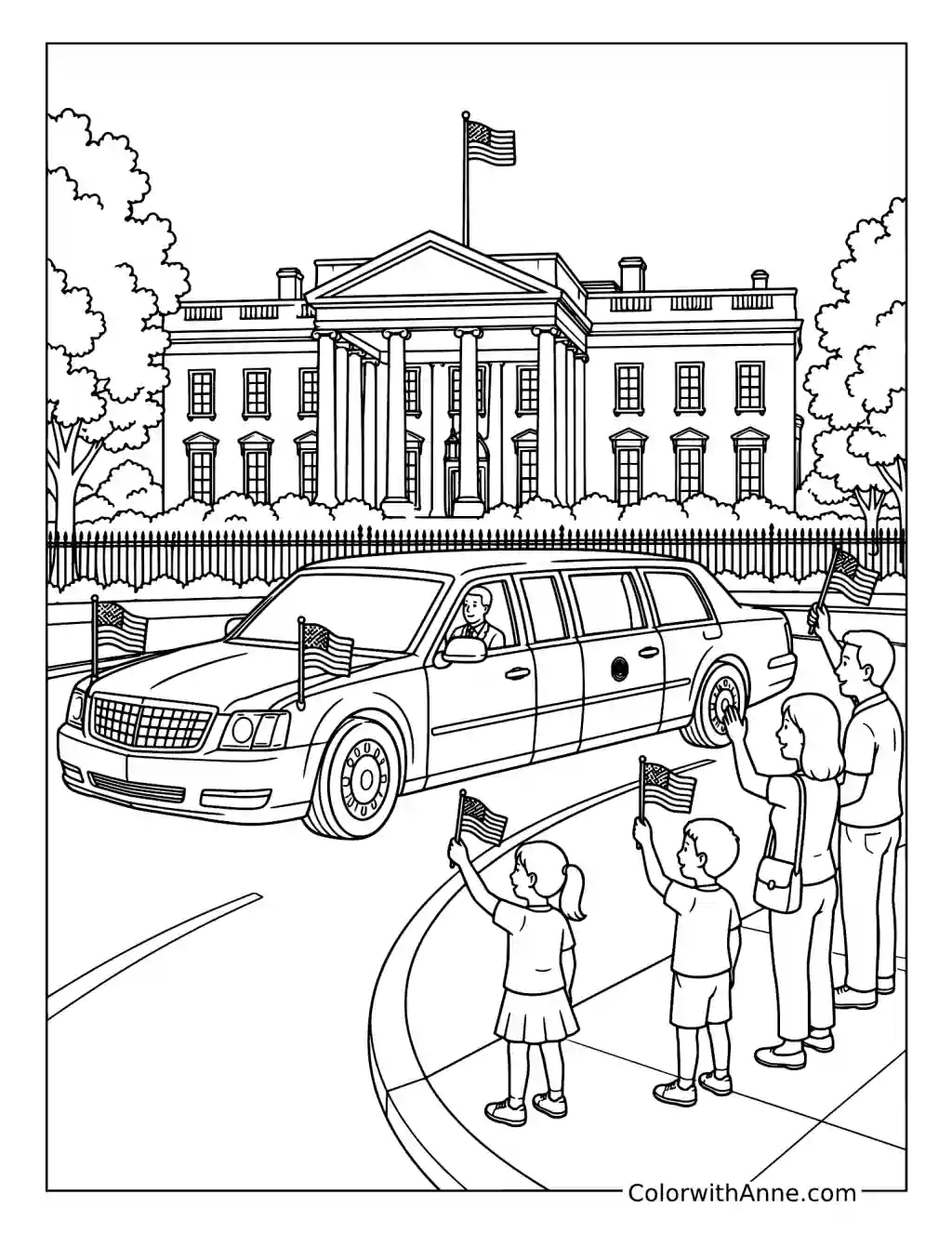 Presidential Limousine at the White House coloring page