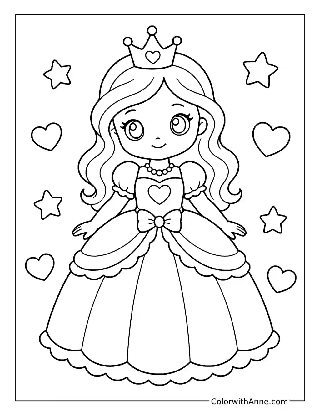 Princess Doll in a Ball Gown coloring page
