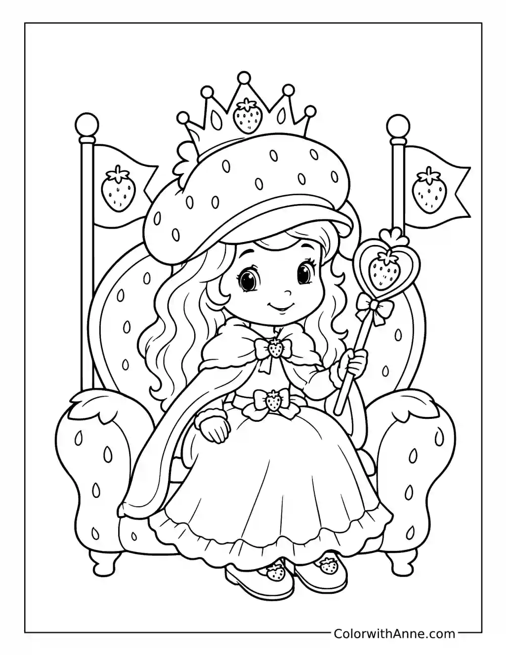 Princess Strawberry Shortcake Sitting on a Throne coloring page