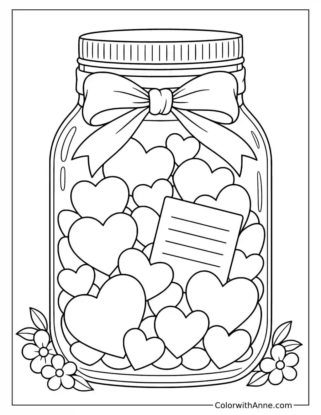 A Jar of Hearts Valentine’s Day Coloring Page for Kids