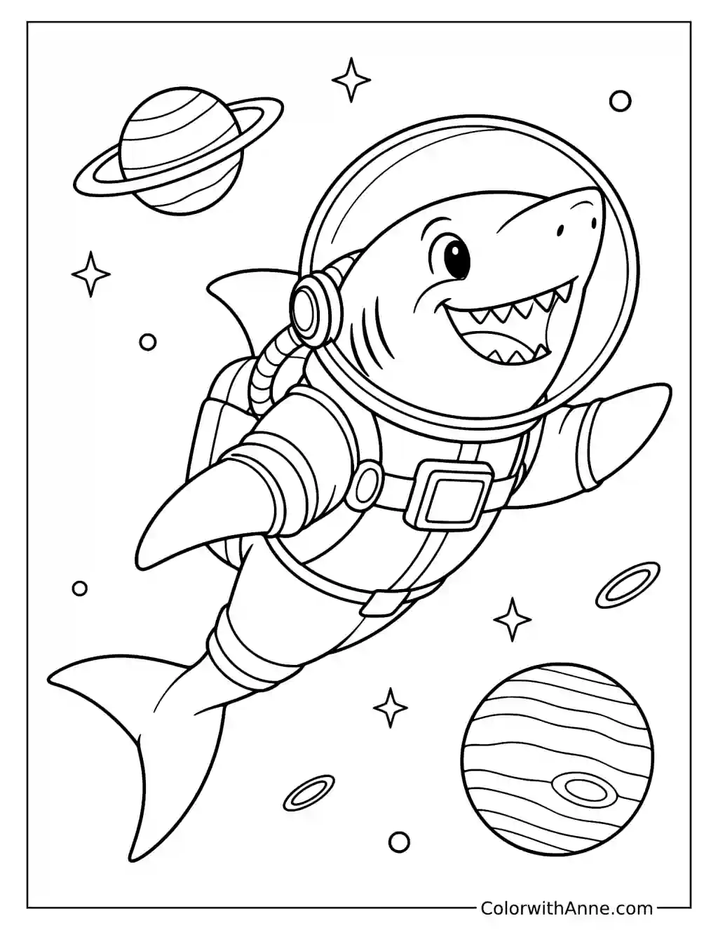 Astronaut Shark Coloring Page