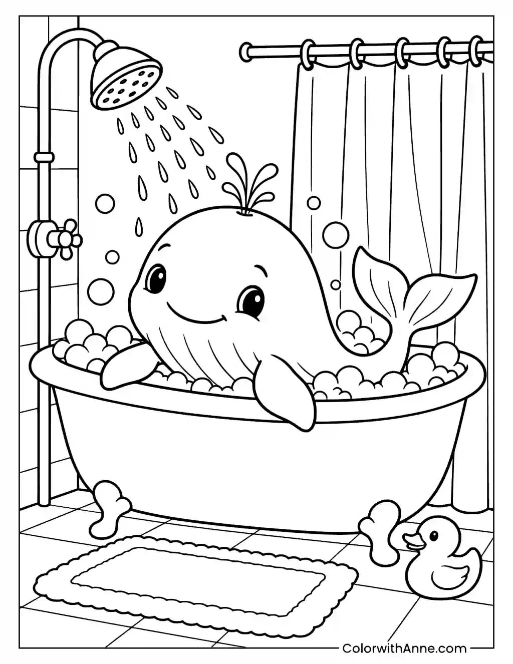 Baby Whale Bath Time Coloring Page