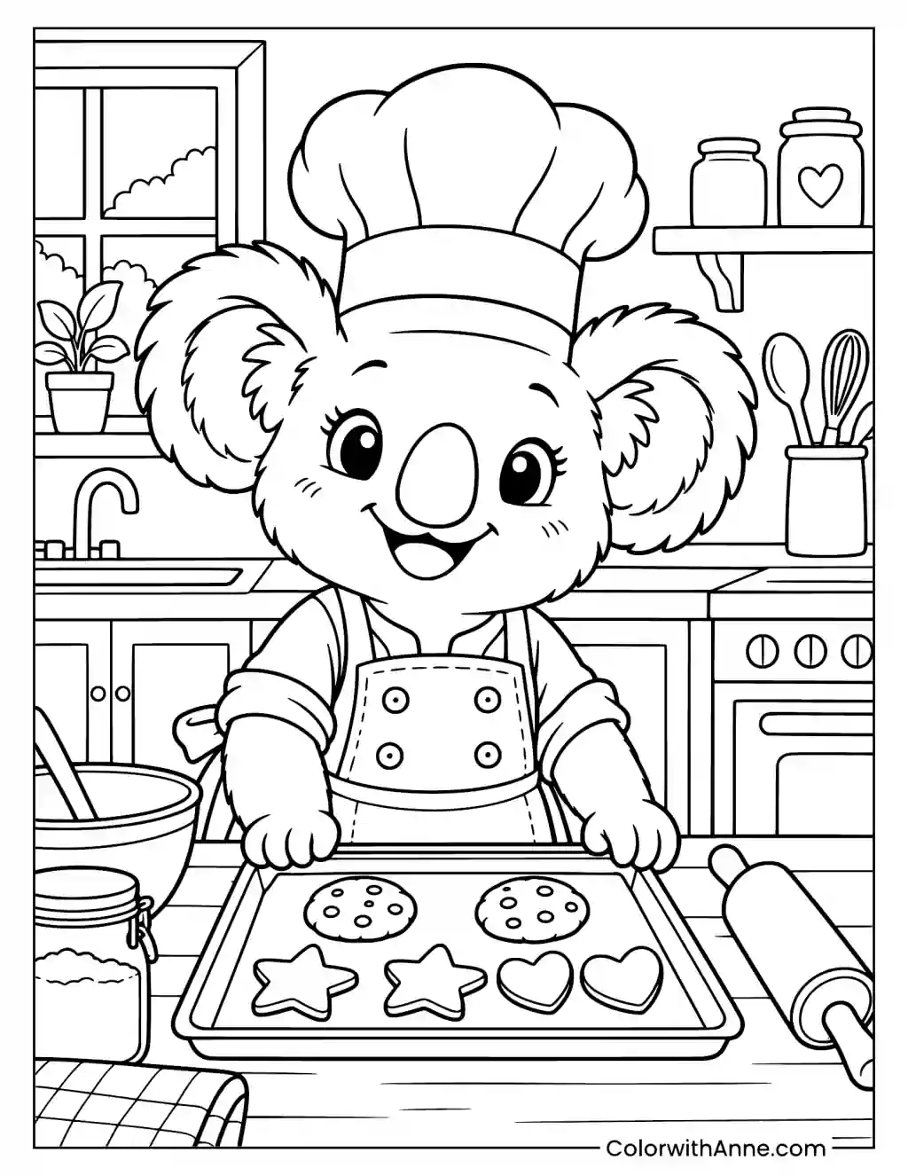 Baker Koala Coloring Page for Kids