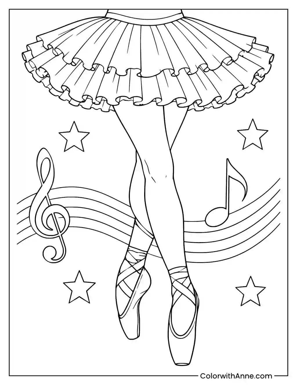 Ballerina with Musical Notes Coloring Page
