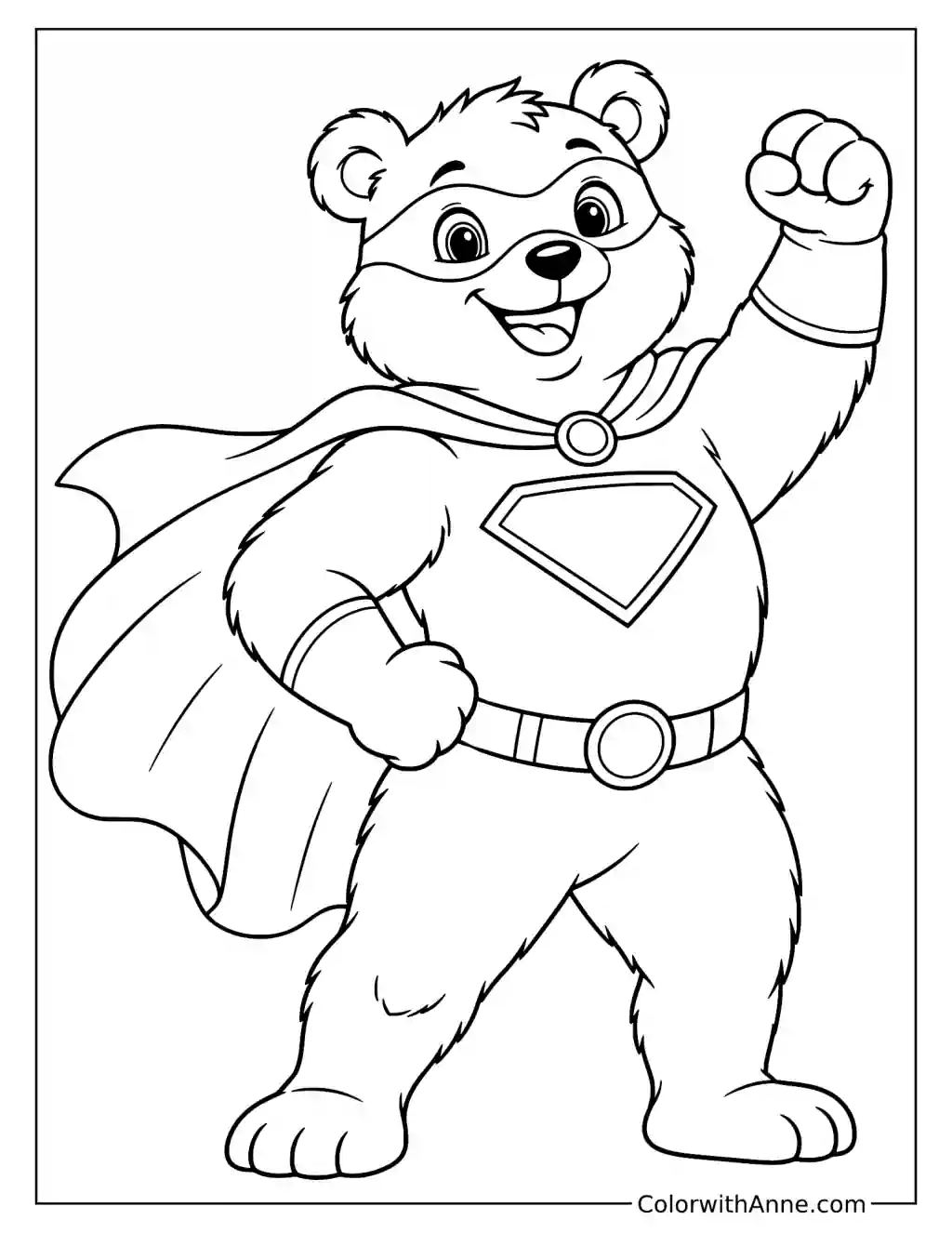 Bear as a Superhero Coloring Page