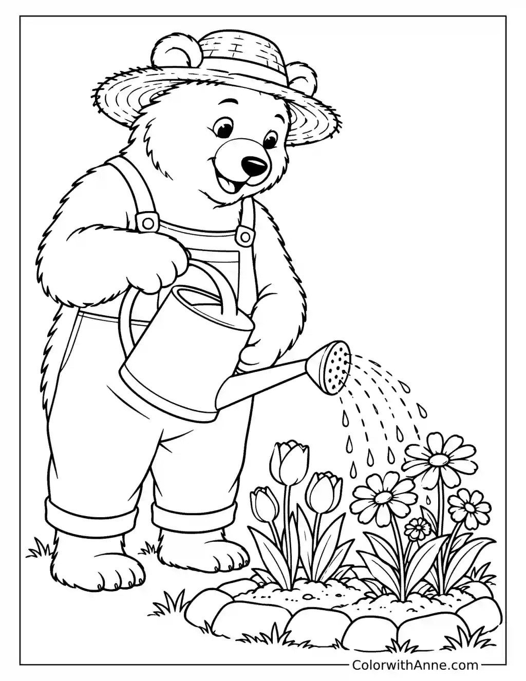 Bear Gardener Coloring Page