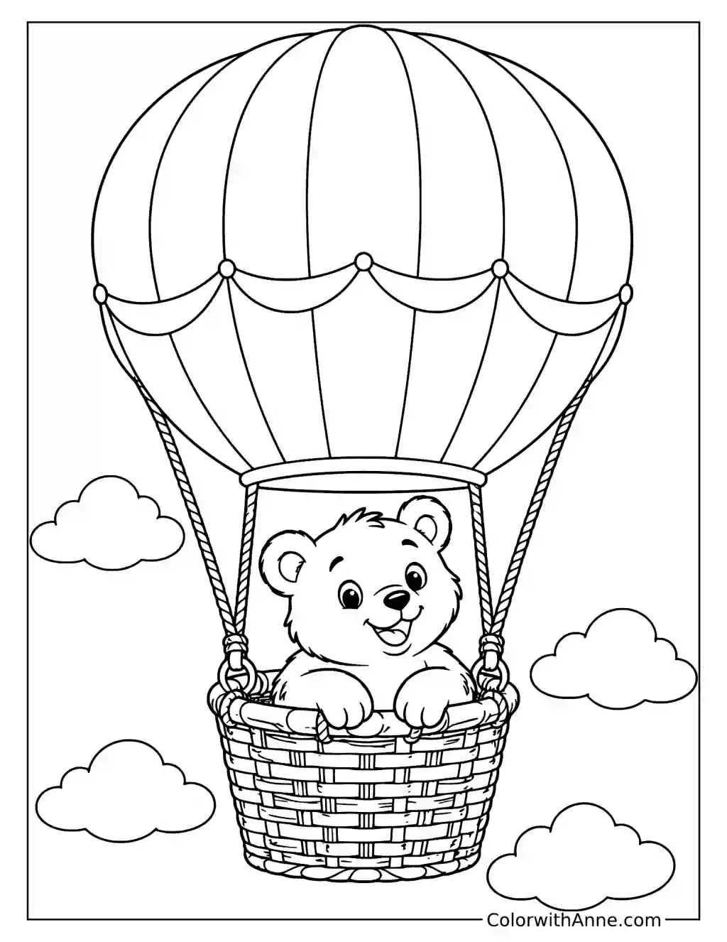 Bear in a Hot Air Balloon Coloring Page