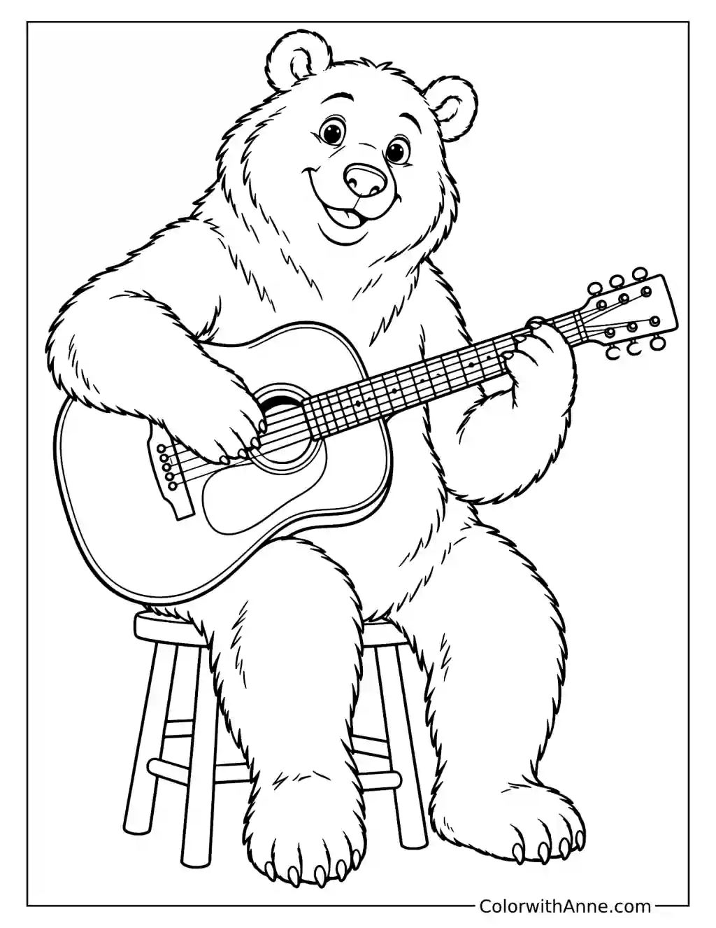 Bear Playing Guitar Coloring Page