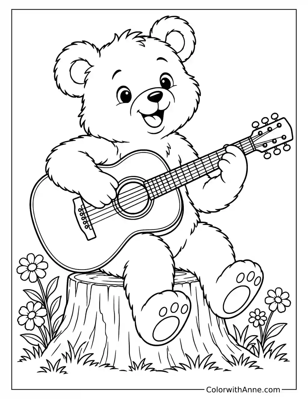 Bear Playing the Guitar Coloring Page
