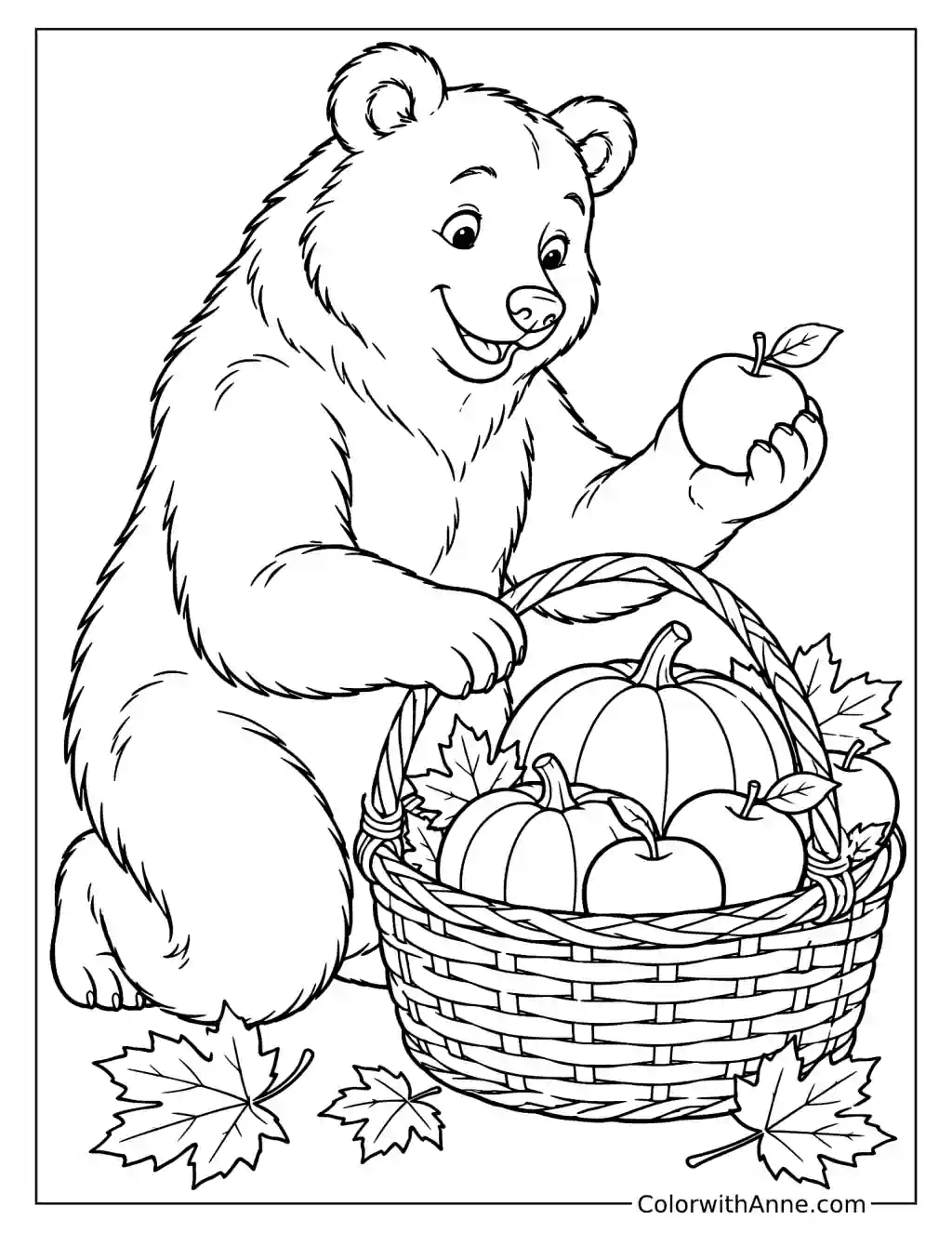 Bear’s Autumn Harvest Coloring Page
