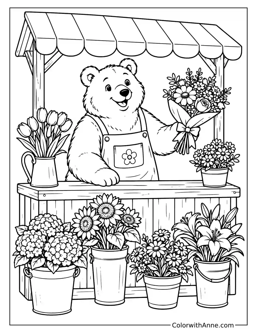 Bear’s Flower Stand Coloring Page
