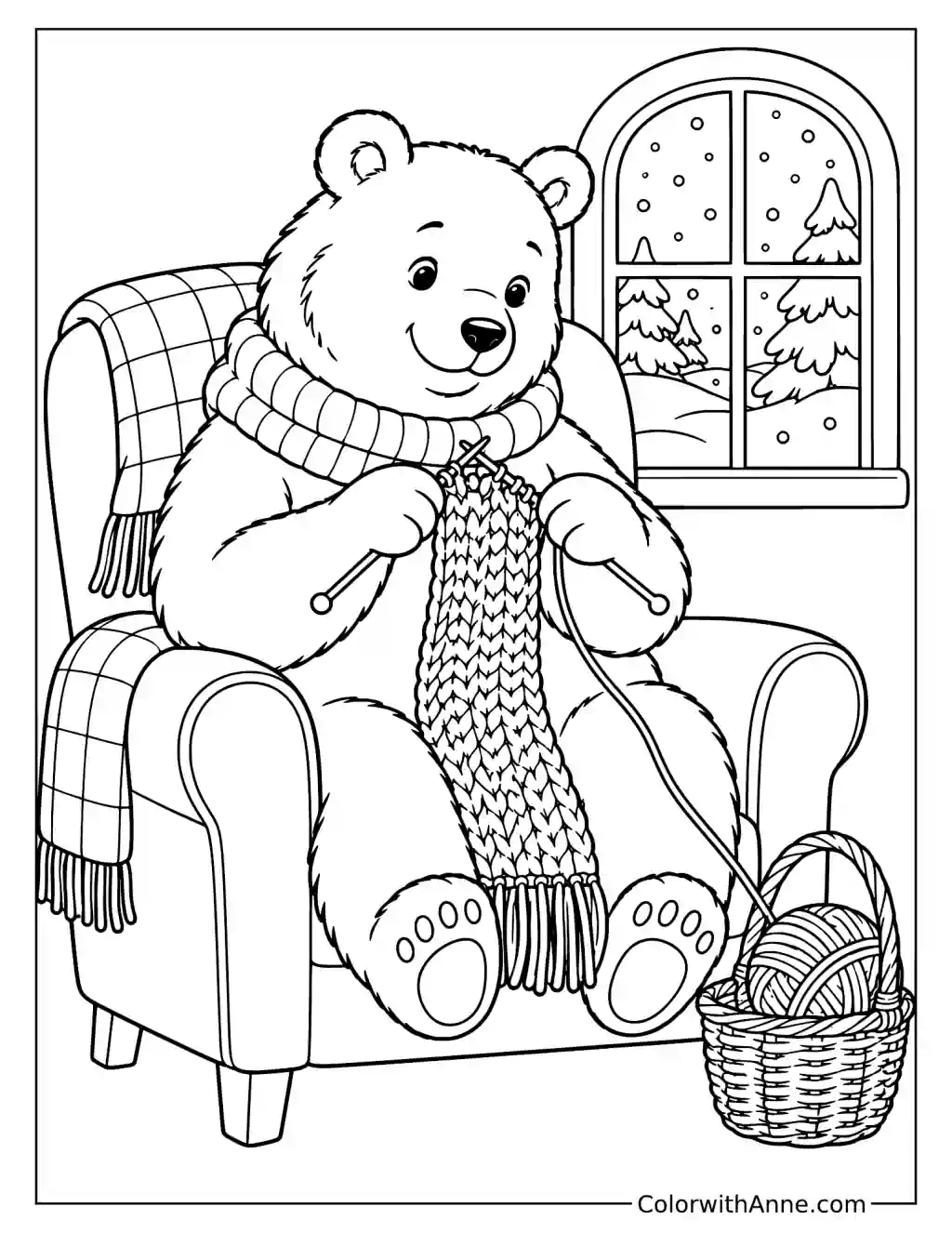 Bear’s Winter Knitting Coloring Page