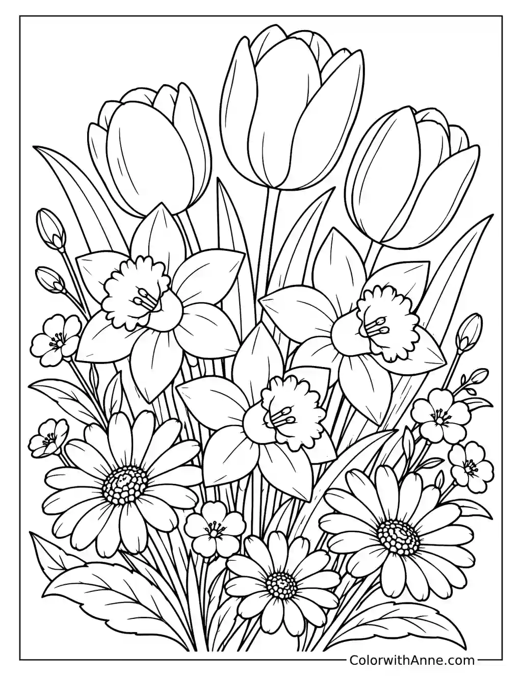 Blooming Flowers Spring Coloring Page