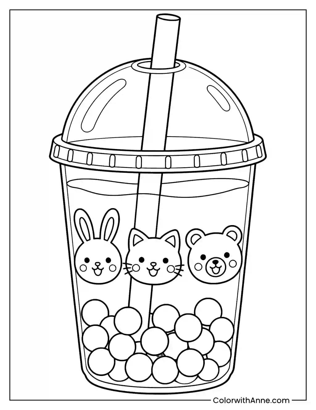 Boba Cup with Animal Faces Coloring Page