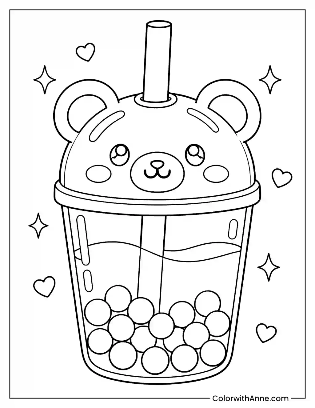 Boba in Bear-Shaped Cup Coloring Page