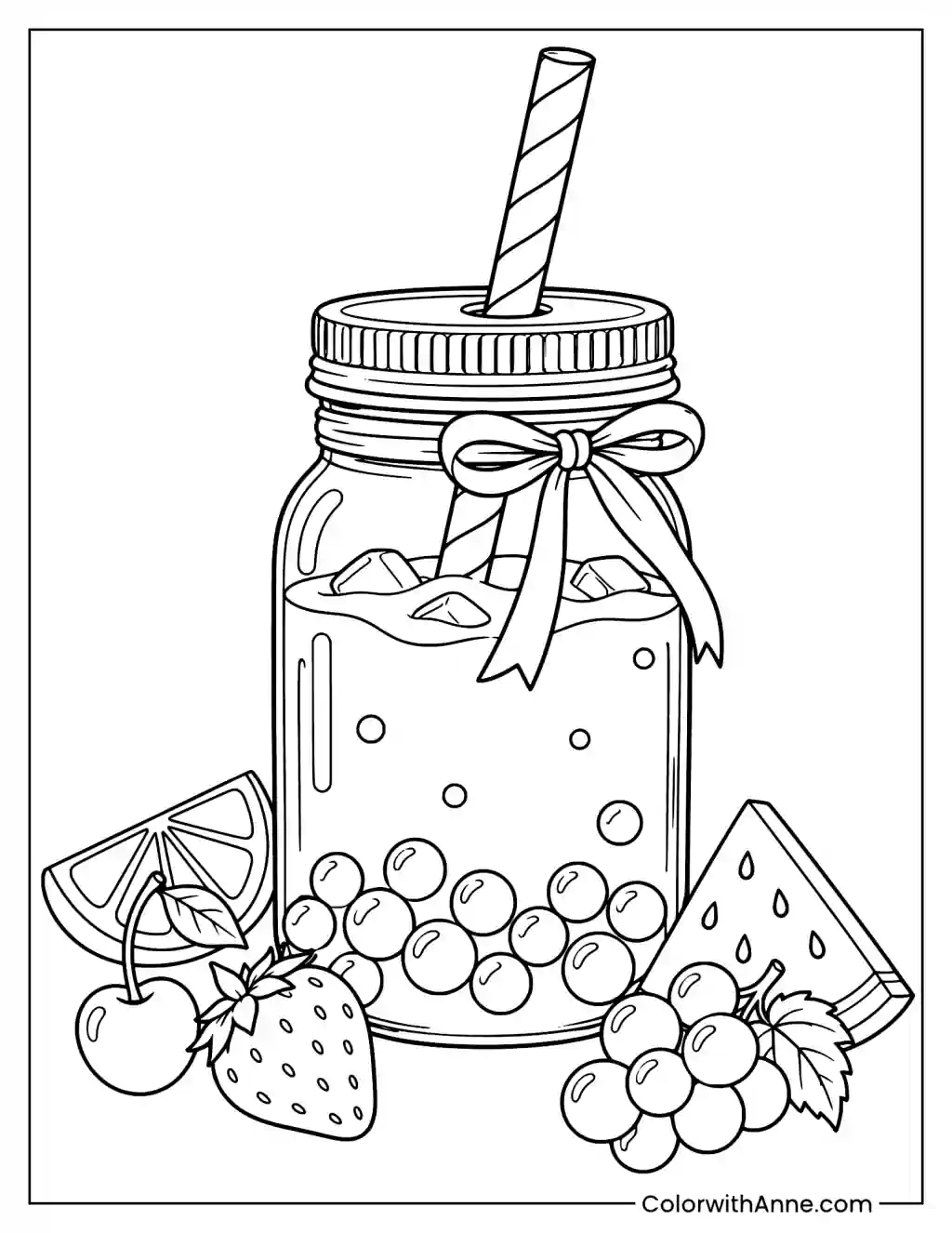 Boba Tea in Mason Jar Style Coloring Page