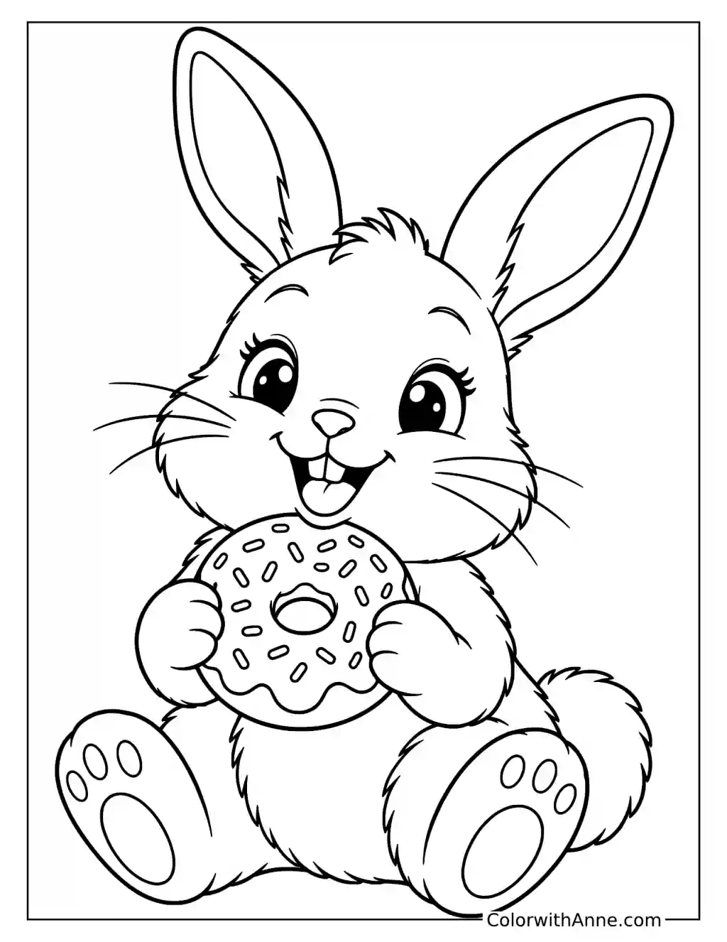 Bunny Hoding a Donut Coloring Page