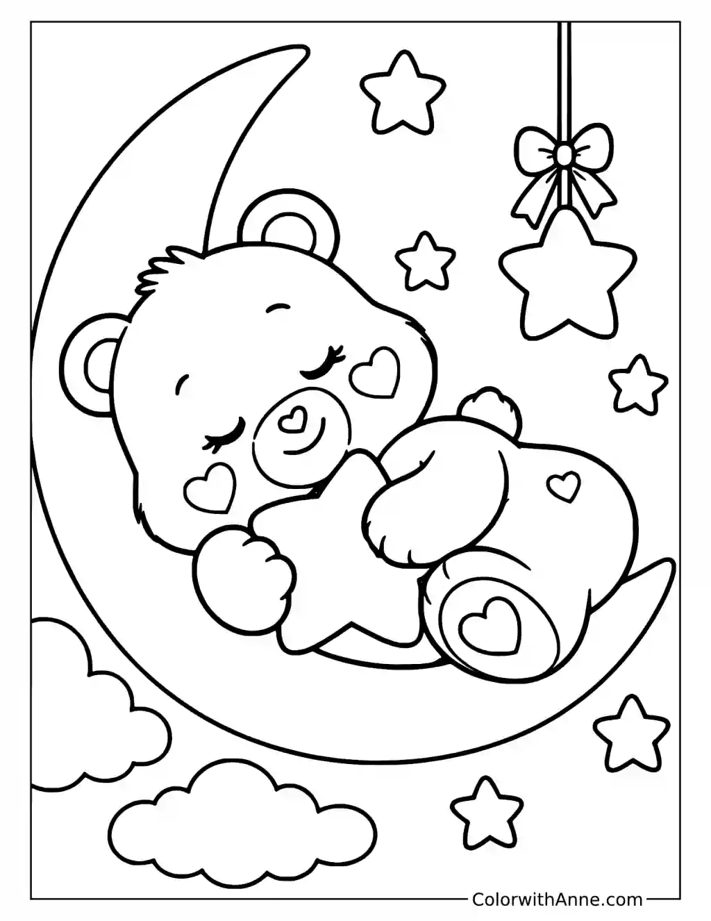 Care Bear Sleeping on a Crescent Moon Coloring Page