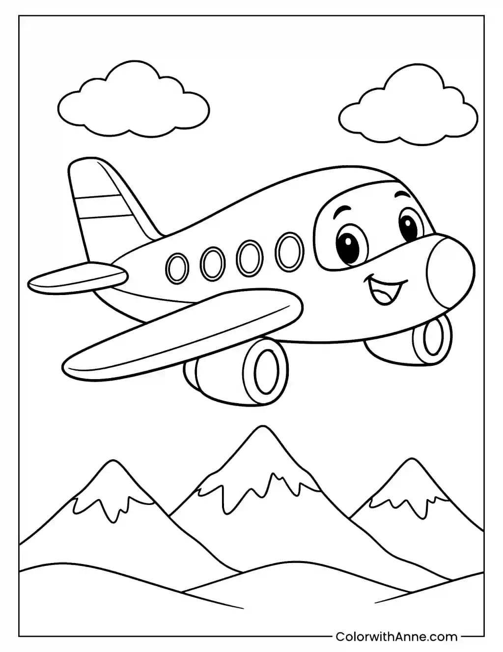 Cartoon Airplane Coloring Page for Toddlers