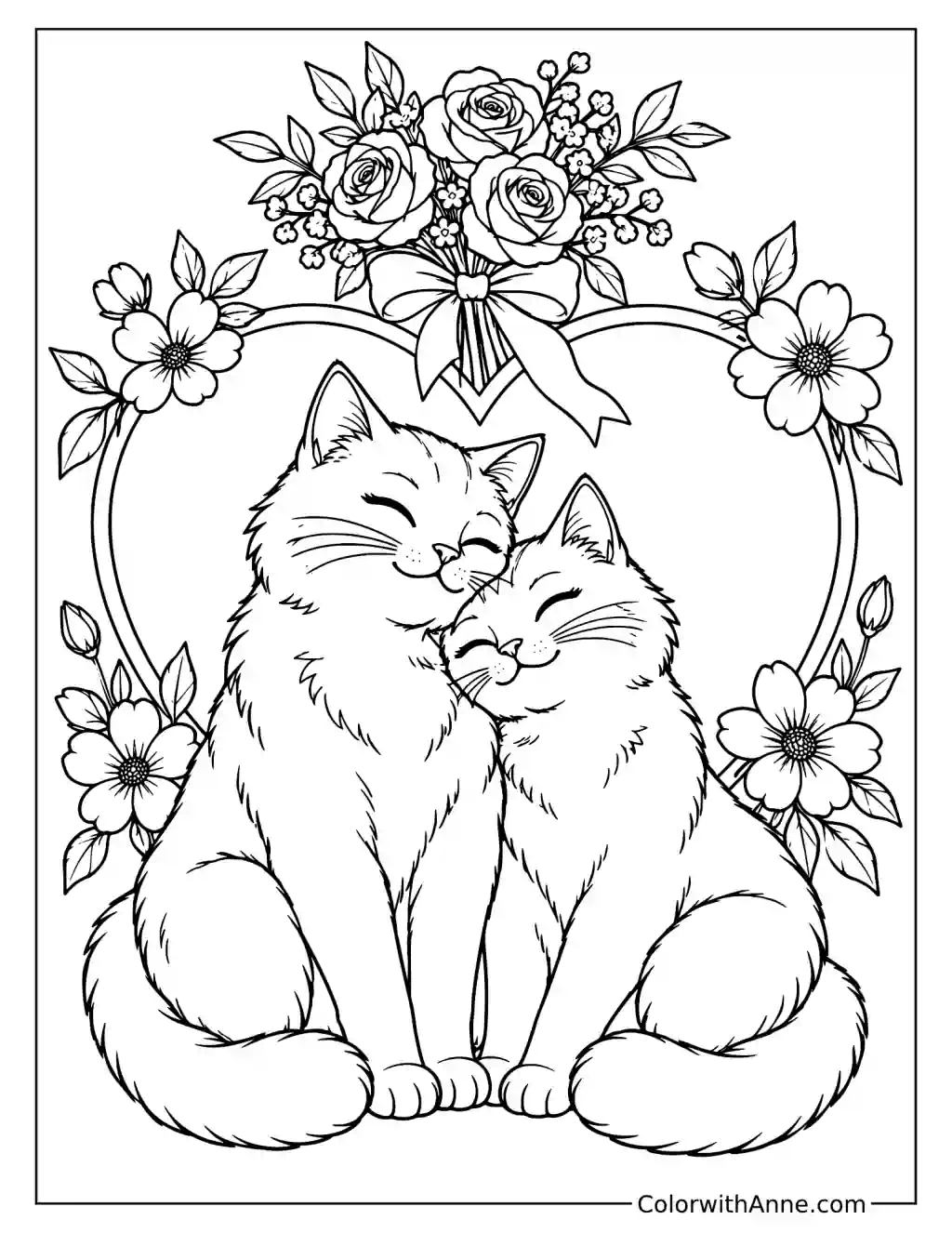 Cat Couple Valentine’s Day Coloring Page