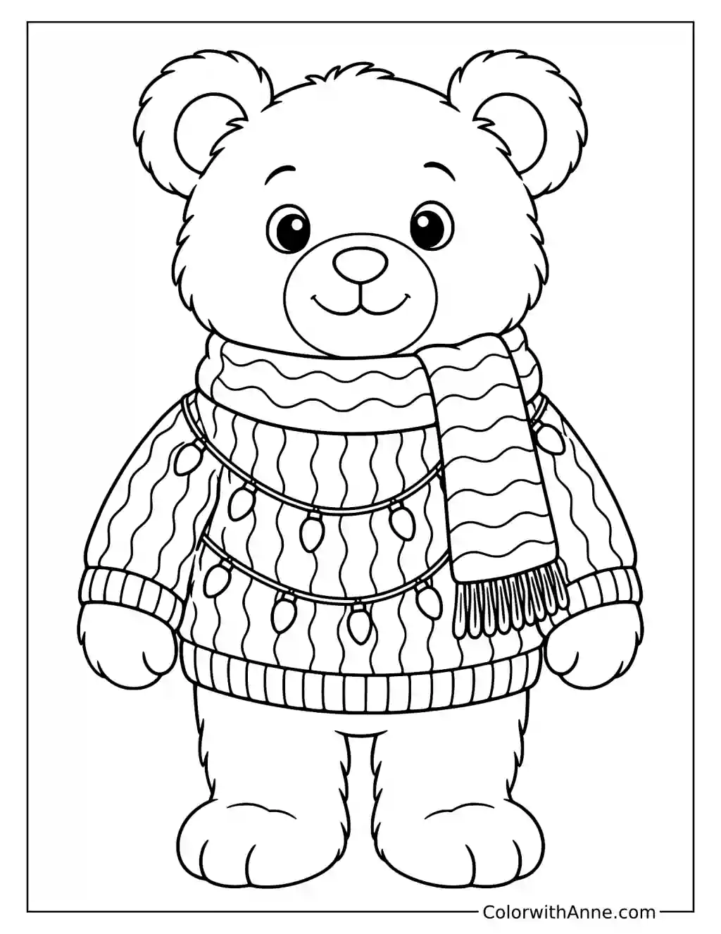 Christmas Bear Teddy Coloring Page