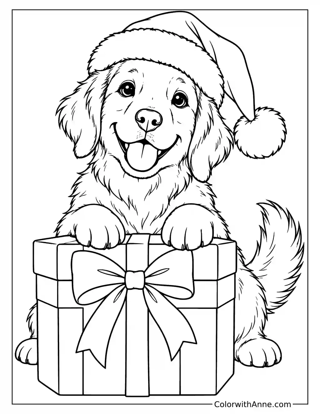Christmas Dog with Santa Hat Coloring Page