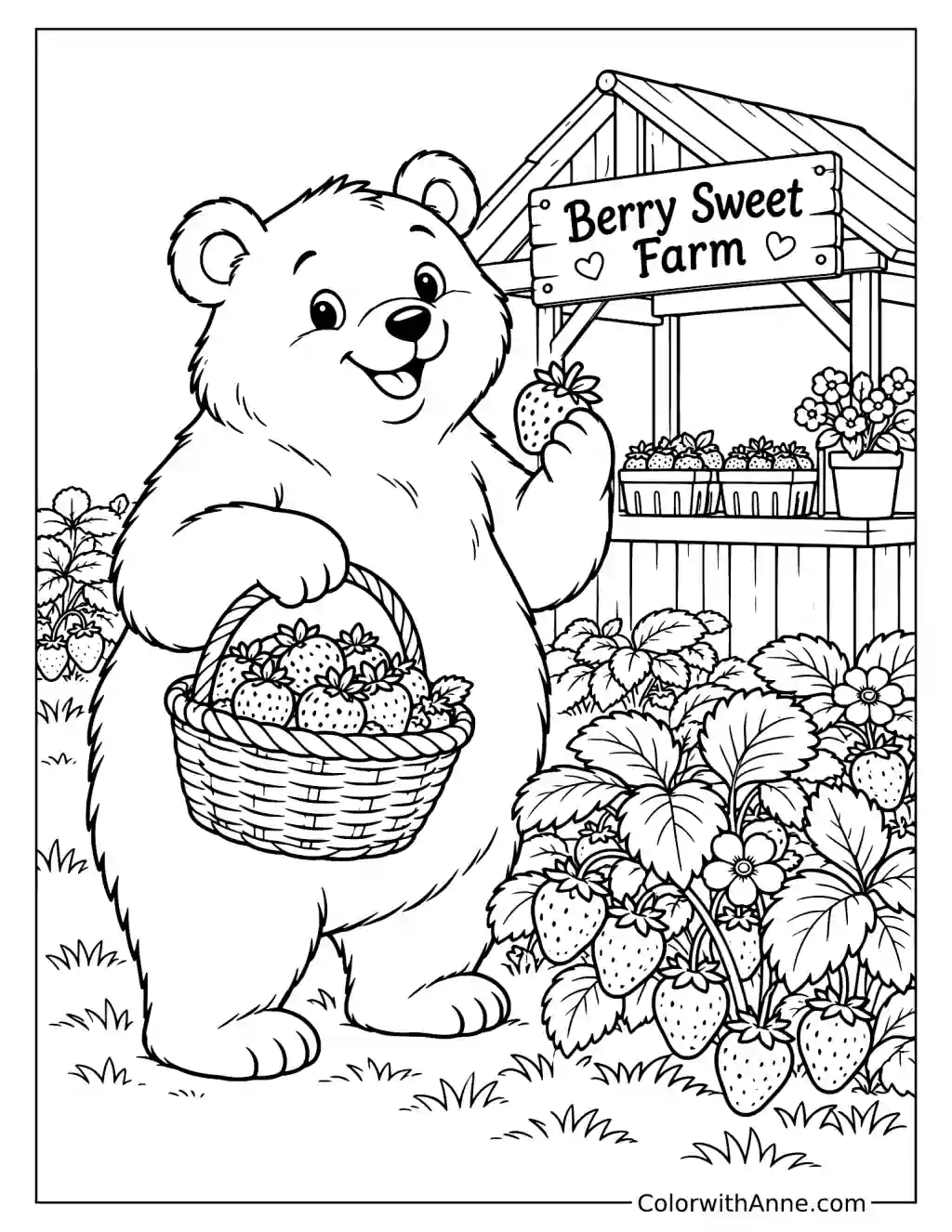 Chubby Bear's Berry Sweet Farm Coloring Page