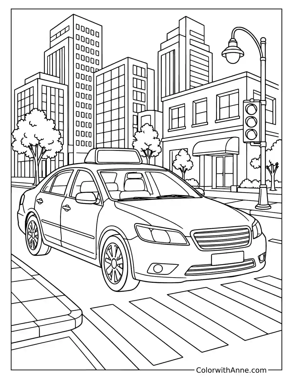 City Taxi Car Coloring Page