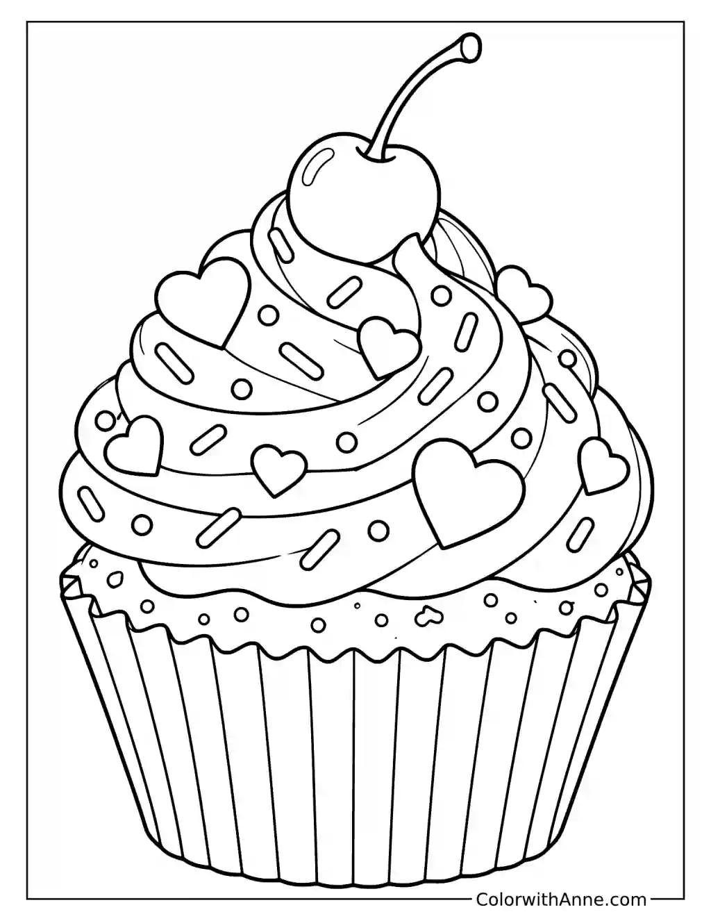 Cupcake Valentine’s Day Coloring Page for Kids