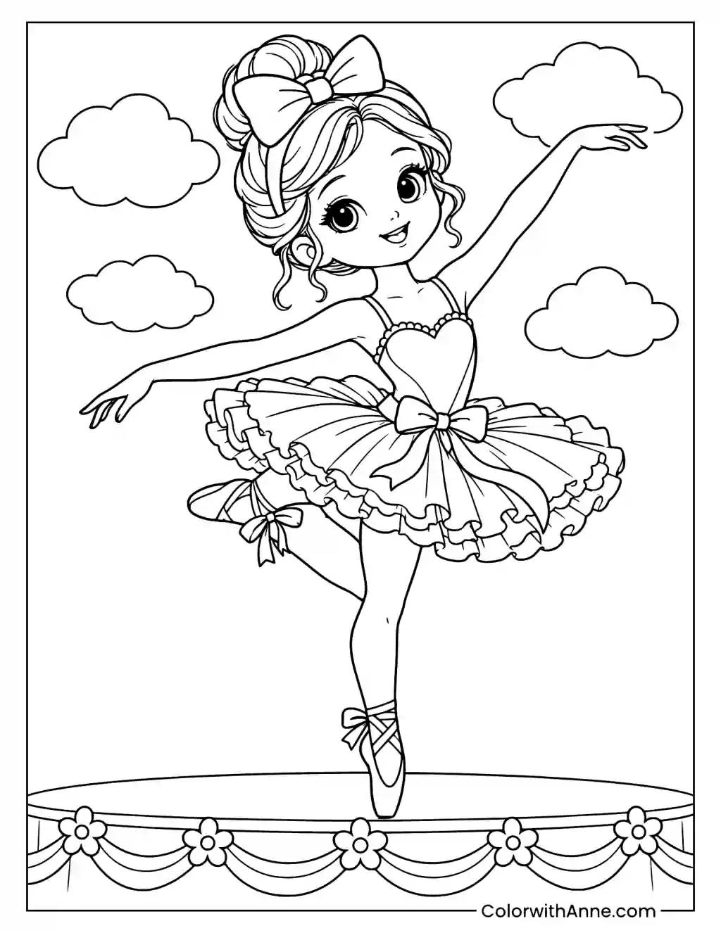 Cute Ballerina Dancing on a Dreamy Stage Coloring Page