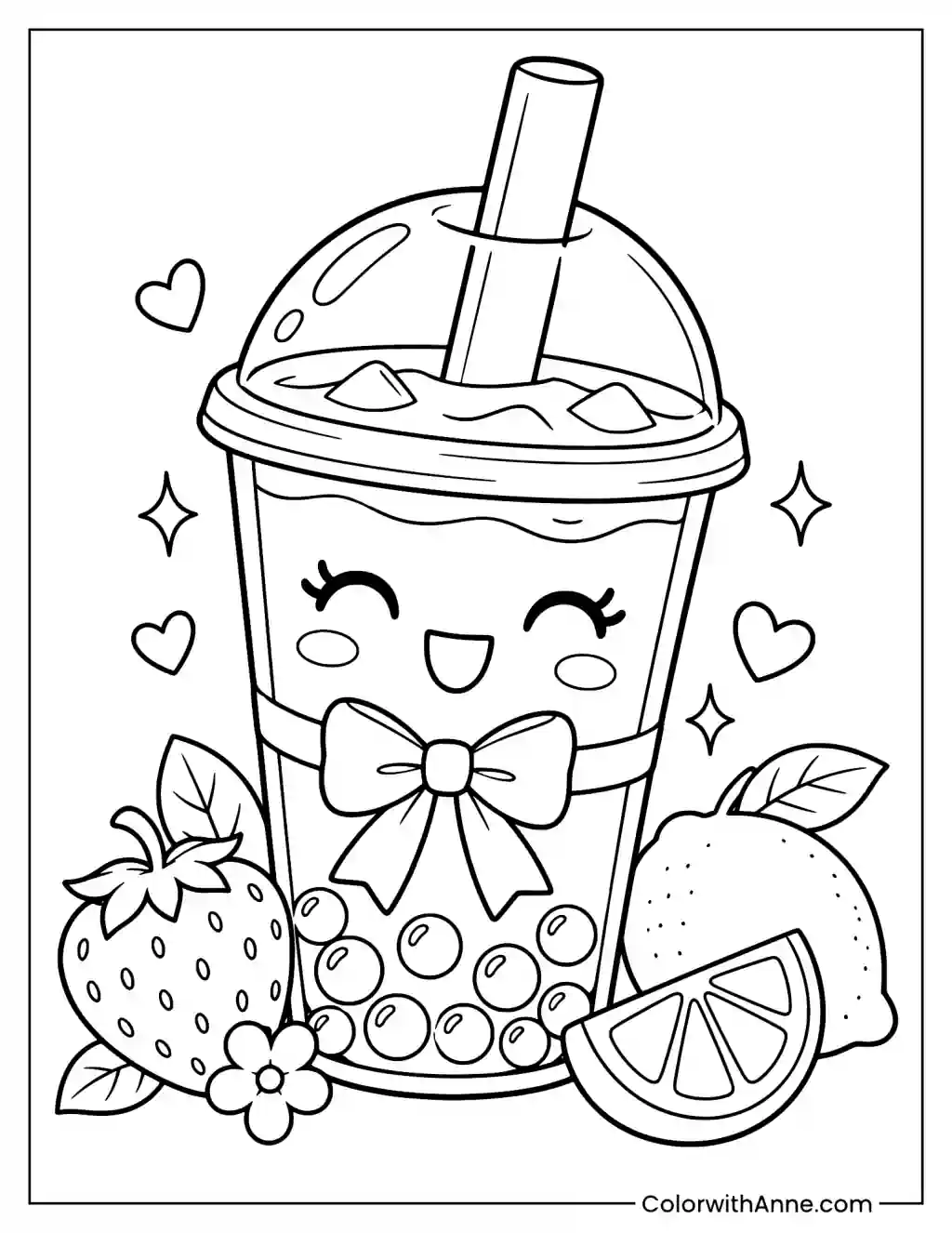 Cute Boba Tea Coloring Page for Kids