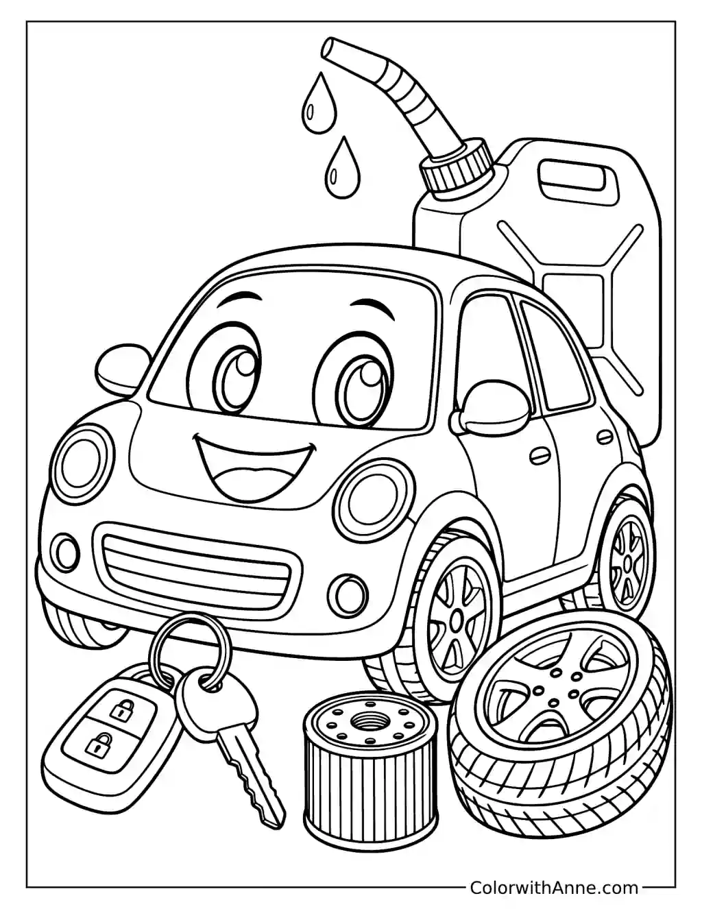 Cute Cartoon Car Coloring Page